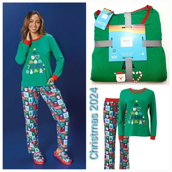 ALDI GEAR 2024 CHRISTMAS Aldi Tree Women's XL 2pc Cotton Blend Pajama Set Ltd Ed - Picture 8 of 8